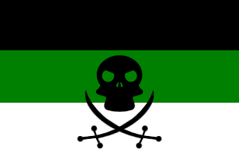 [black, green, white pirate flag]
