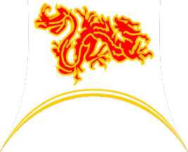 [white field hanging banner with a red and yellow dragon]