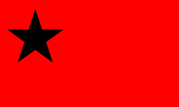 [Red flag with black five-pointed star on the upper hoist]