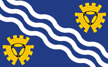 [Merseyside County flag, England]