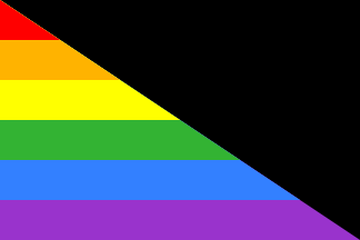 [Diagonal rainbow anarchy flag]