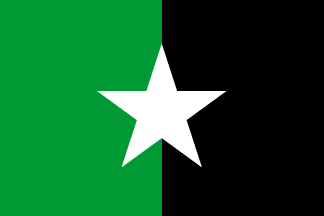 [divided verticaly green and black with a white star in the middle]