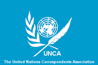 [UNCA - United Nations Correspondents Association flag]