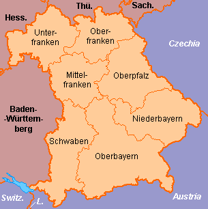 Clickable map of Bayern (Germany)