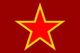[A large centred bright red star fimbriated gold, on darker red.]